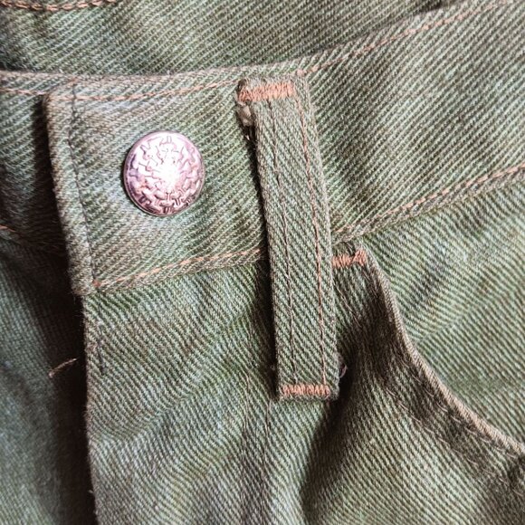24x27 Boys Vintage Leafy Green Denim Jeans 1970's Flare Distress Hippy Shaggy - Picture 4 of 8